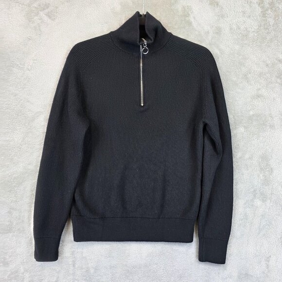 Armani Exchange A|X Sweater Mens Medium Black Half Zip Mock Neck Ribbed Knit - Picture 1 of 11